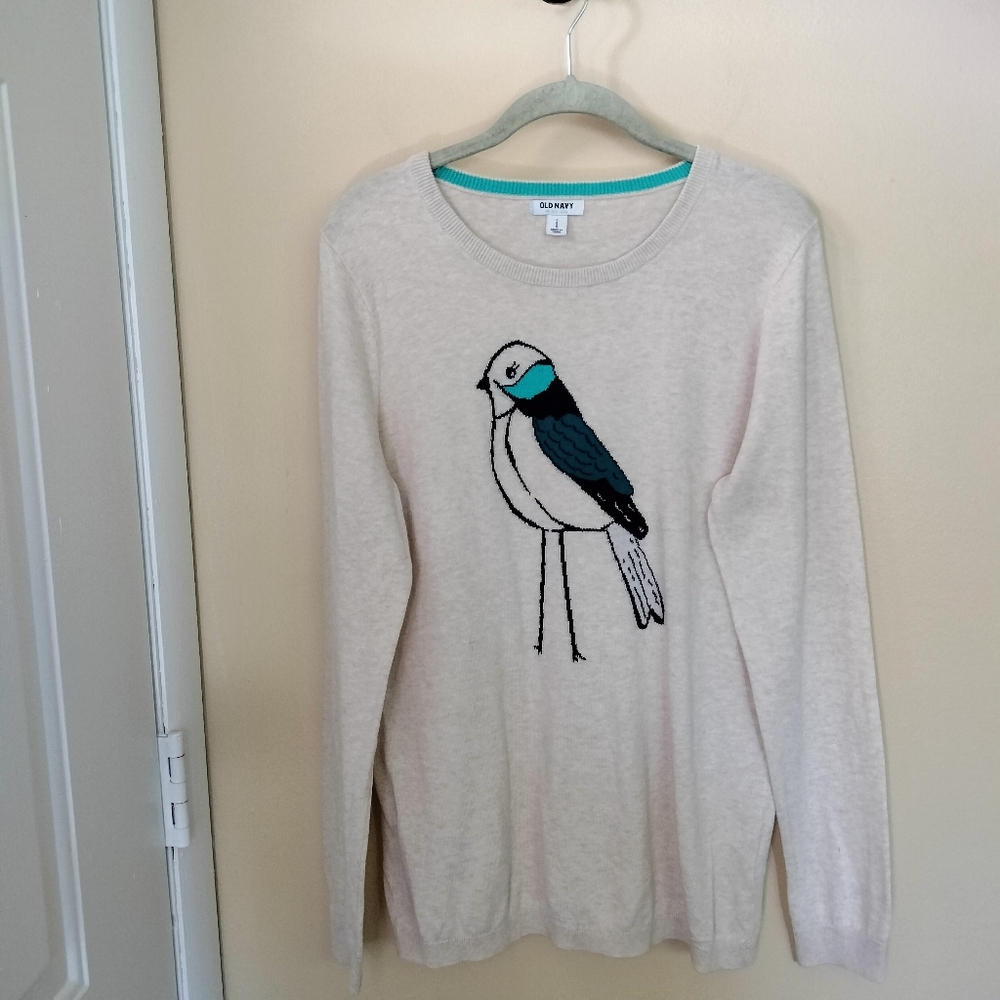 Old Navy Cream Sweater with Bird Design